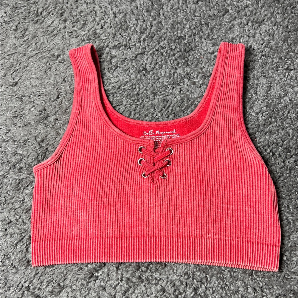 Bella Movement Red & Gray Ribbed Seamless Crop Tops Size Small - Picture 6 of 9